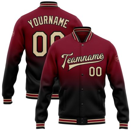 Custom Crimson City Varsity Letterman Jacket - Personalized Cream-Black Bomber with Name & Number Fade Fashion Style Personalized