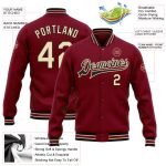 Custom Name Number Bomber Jacket Personalized Crimson City Cream Black Varsity Letterman Full-Snap Personalized Crimson City