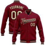 Custom Name Number Bomber Jacket Personalized Crimson City Cream Black Varsity Letterman Full-Snap Personalized Crimson City