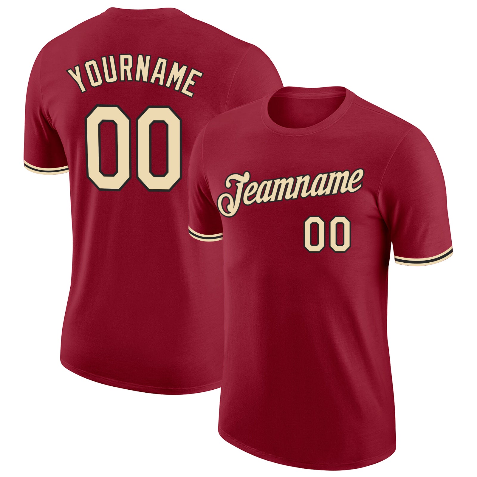 Custom Team Performance T-Shirt with Name and Number - Crimson City Cream-Black Personalized Crimson City Cream-Black Performance