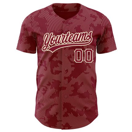Personalized Crimson Cream 3D Baseball Jersey with Curve Lines Design Personalized Crimson Cream 3D Curve Lines Baseball