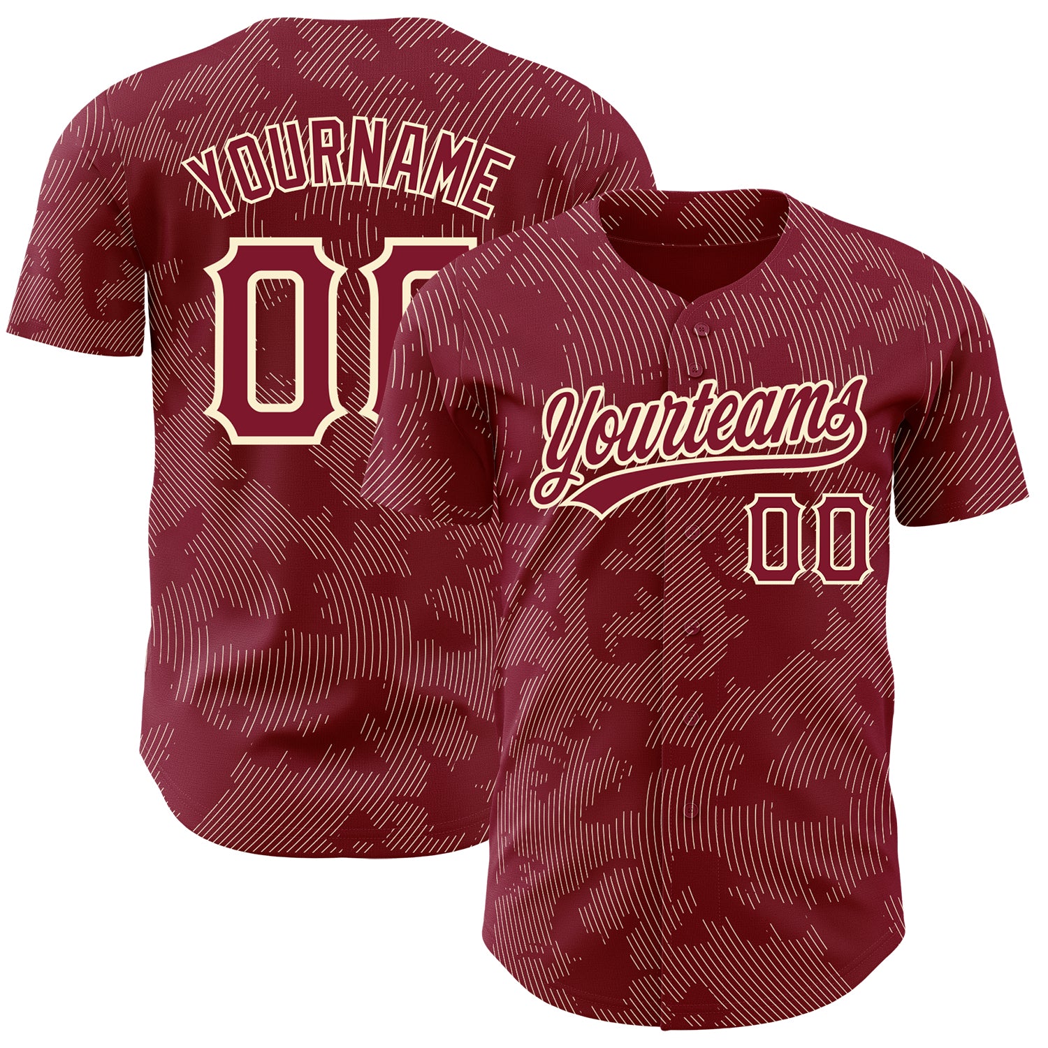 Personalized Crimson Cream 3D Baseball Jersey with Curve Lines Design Personalized Crimson Cream 3D Curve Lines Baseball