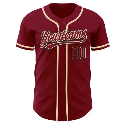Custom Name and Number Authentic Baseball Jersey in Crimson Cream-Black - Personalized Team Apparel Personalized Crimson