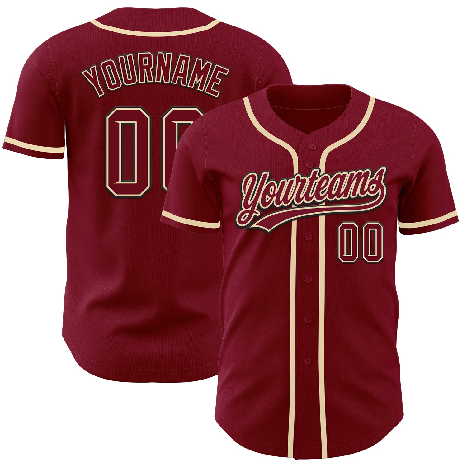 Custom Name and Number Authentic Baseball Jersey in Crimson Cream-Black - Personalized Team Apparel Personalized Crimson