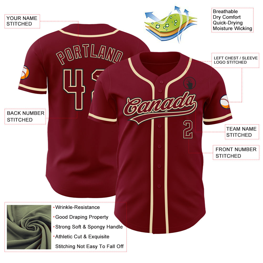 Personalized Crimson Cream-Black Authentic Baseball Jersey Team Custom Name and Number Custom Name and Number Authentic Baseball Jersey in Crimson Cream-Black - Personalized Team Apparel Personalized Crimson - Image 3