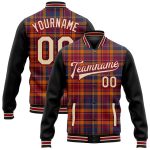 Personalized Classic Western Plaid Bomber Jacket 3D Pattern Crimson Cream Black Full-Snap Varsity Letterman Personalized