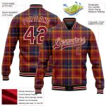 Custom Name & Number Western Plaid Varsity Letterman Jacket - Personalized Crimson Cream 3D Bomber Full-Snap Design Personalized