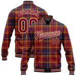 Custom Name & Number Western Plaid Varsity Letterman Jacket - Personalized Crimson Cream 3D Bomber Full-Snap Design Personalized