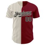 Personalized Fashion Baseball Jersey - Crimson Cream and Black Pinstripe Split Design Personalized Crimson Cream-Black Pinstripe