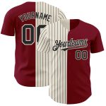 Personalized Fashion Baseball Jersey - Crimson Cream and Black Pinstripe Split Design Personalized Crimson Cream-Black Pinstripe