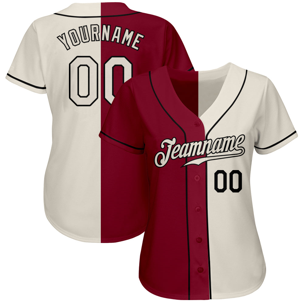 Personalized Crimson Cream-Black Split Fashion Baseball Jersey Personalized Crimson Cream Black Fashion Baseball Jersey - Split Design Personalized Crimson Cream-Black Split Fashion Baseball - Image 2