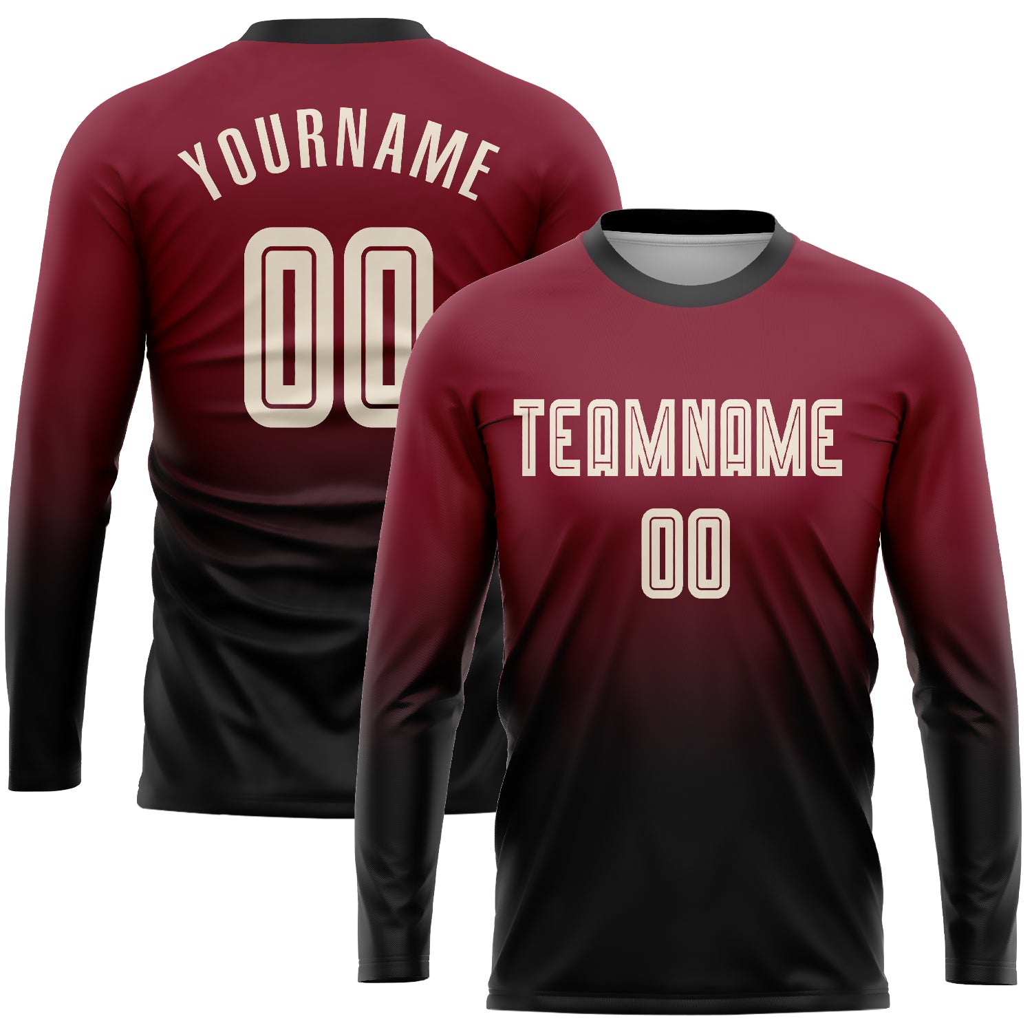 Custom Soccer Jersey with Personalized Name & Number - Crimson Cream & Black Long Sleeve Fade Uniform Personalized Crimson