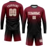 Custom Soccer Uniform Jersey - Crimson Cream-Black Sublimation Long Sleeve Fade Design Personalized Crimson Cream-Black Sublimation