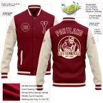 Custom Team Name and Number Bomber Jacket - Personalized Crimson and Maroon Full-Snap Varsity Letterman Two Tone Jacket Personalized