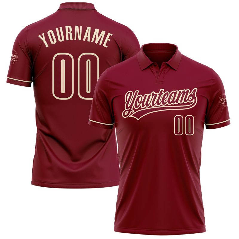 Personalized Crimson Cream Vapor Performance Golf Polo Shirt for Men Personalized Crimson Cream Performance Vapor Golf Polo