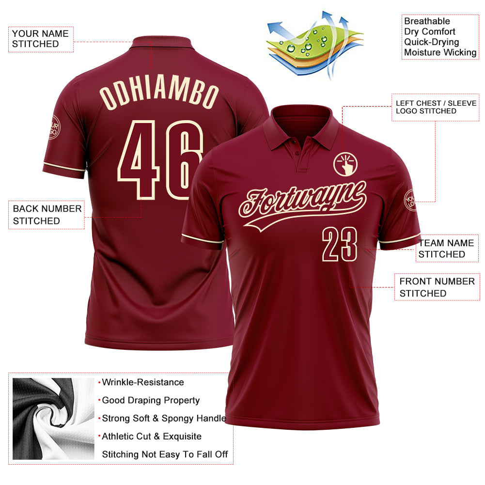 Personalized Crimson Cream Performance Vapor Golf Polo Shirt Team Custom Name and Number Custom Name and Number Crimson Cream Golf Polo Shirt - Personalized Performance Vapor для Team Personalized Crimson Cream - Image 3