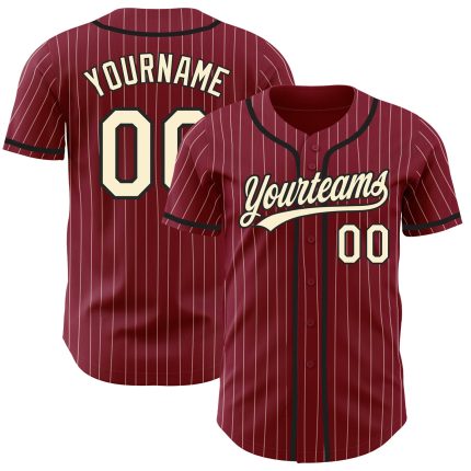 Custom Crimson Cream Pinstripe Black Baseball Jersey - Authentic Design Personalized Crimson Cream Pinstripe Black Authentic