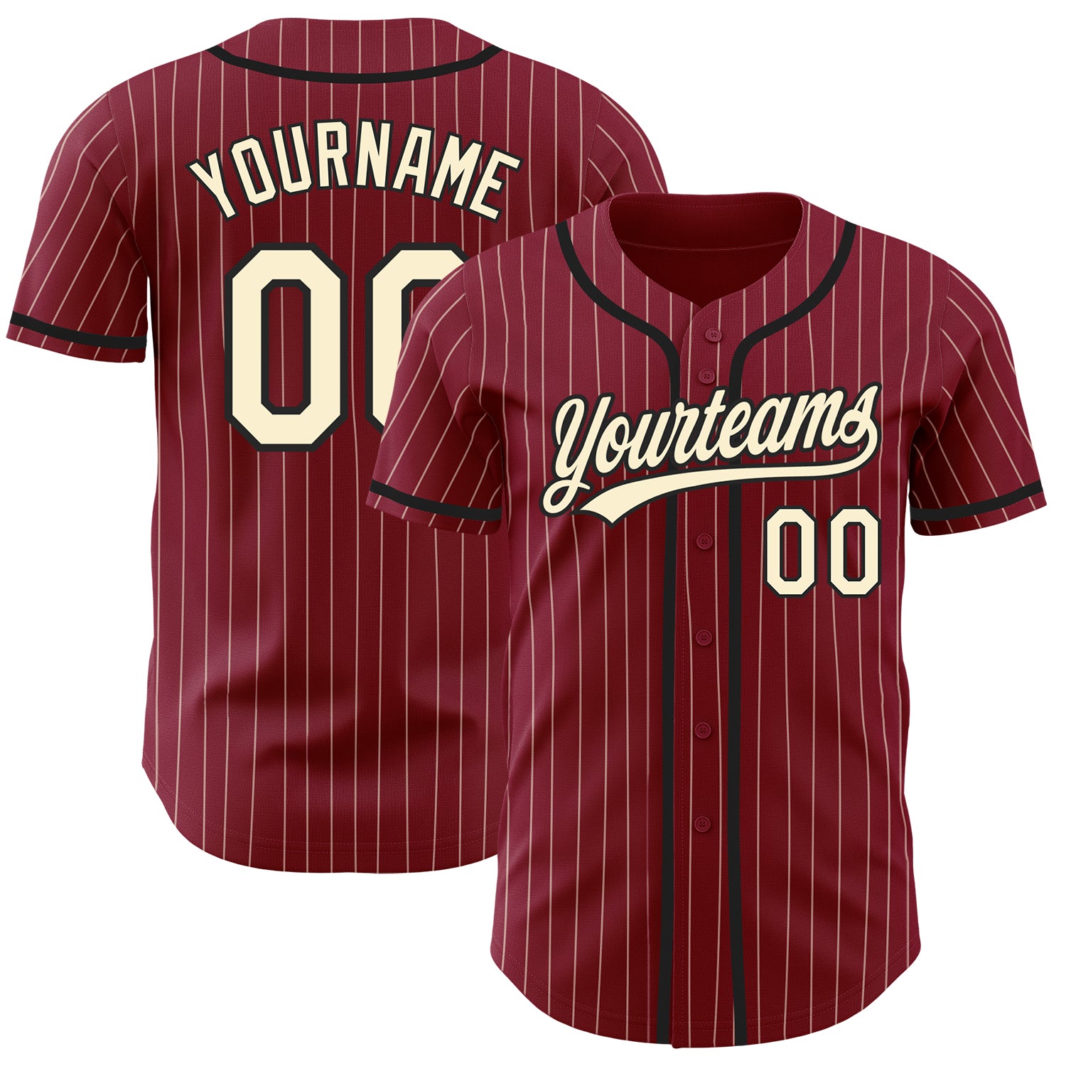 Custom Crimson Cream Pinstripe Black Baseball Jersey - Authentic Design Personalized Crimson Cream Pinstripe Black Authentic