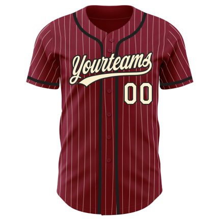Custom Crimson Cream Pinstripe Black Baseball Jersey - Authentic Design Personalized Crimson Cream Pinstripe Black Authentic