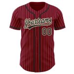 Custom Team Baseball Jersey - Personalized Crimson Cream Pinstripe with Black Name and Number Authenticated Design Personalized