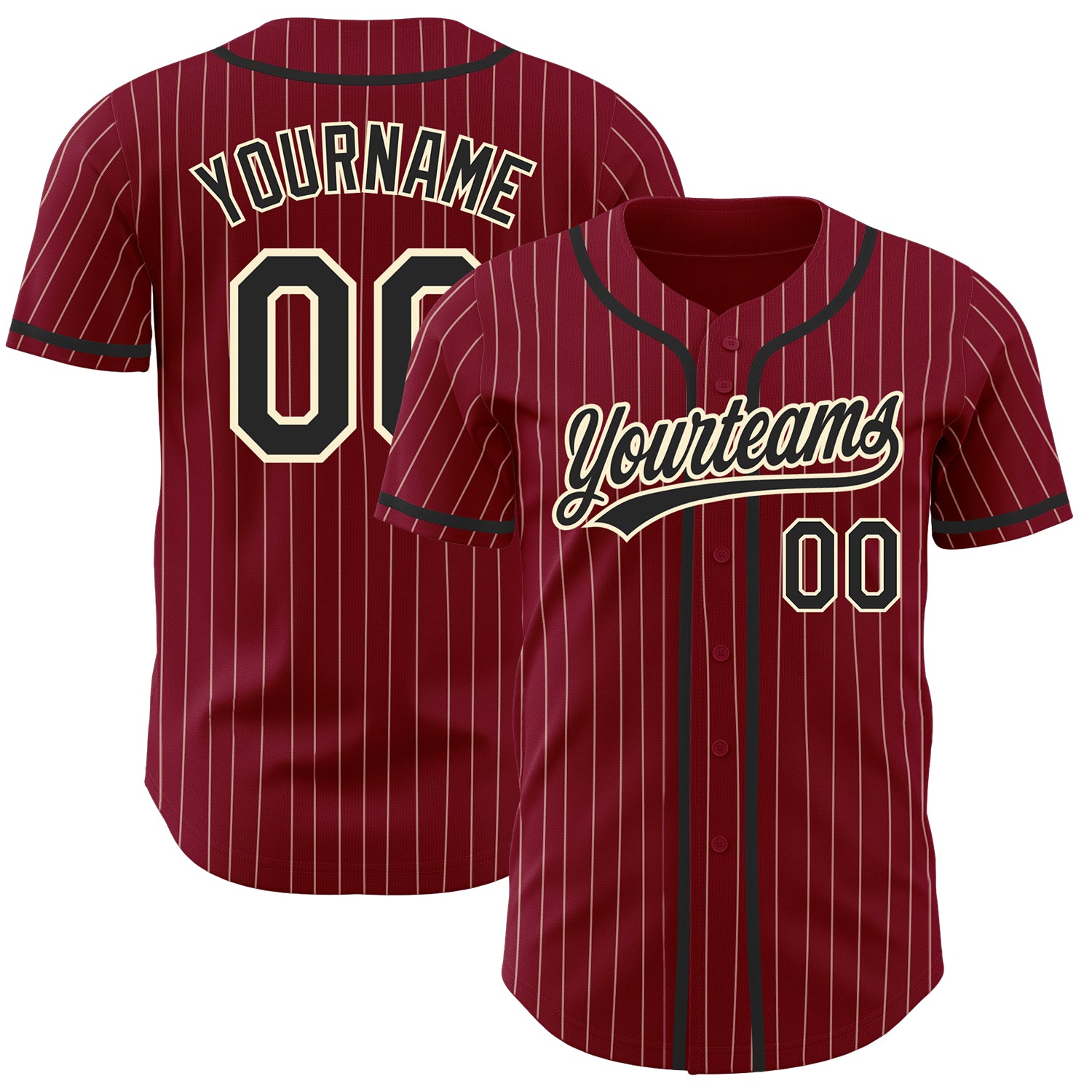 Personalized Crimson Cream Pinstripe Baseball Jersey for Men - Custom Black Jersey Personalized Crimson Cream Pinstripe Black