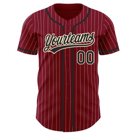 Personalized Crimson Cream Pinstripe Baseball Jersey for Men - Custom Black Jersey Personalized Crimson Cream Pinstripe Black