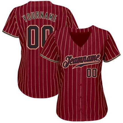 Personalized Crimson Cream Pinstripe Baseball Jersey - Black-City Cream Design Personalized Crimson Cream Pinstripe Black-City