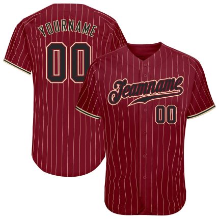 Personalized Crimson Cream Pinstripe Baseball Jersey - Black-City Cream Design Personalized Crimson Cream Pinstripe Black-City