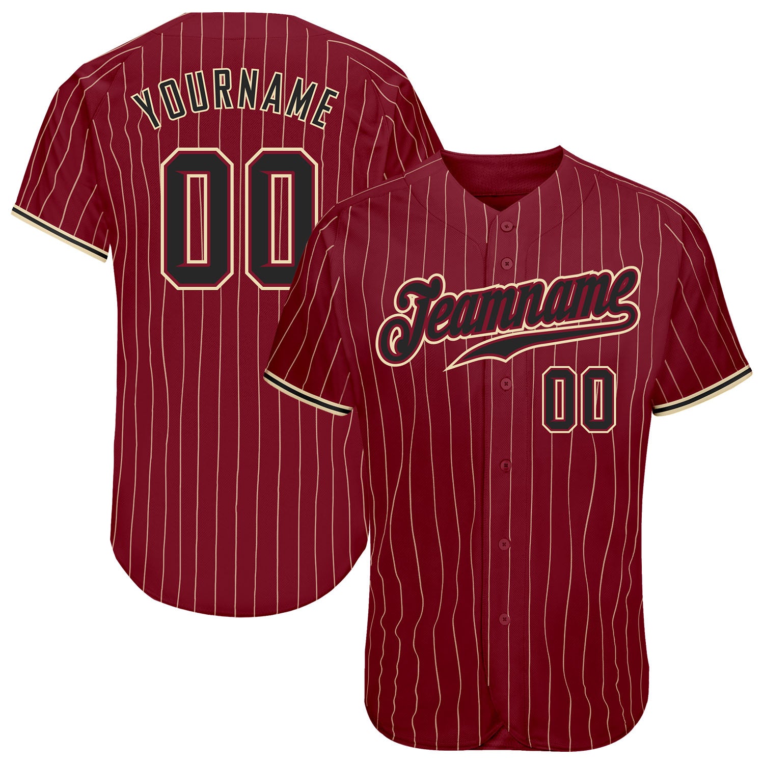 Personalized Crimson Cream Pinstripe Baseball Jersey - Black-City Cream Design Personalized Crimson Cream Pinstripe Black-City