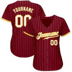 Custom Name Number Personalized Crimson Cream Pinstripe Baseball Jersey - Gold White Authentic Team Jersey Personalized Crimson