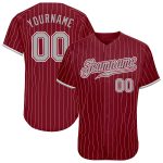 Custom Name & Number Baseball Jersey - Personalized Crimson Cream Pinstripe Gray-White Authentic Design Personalized Crimson