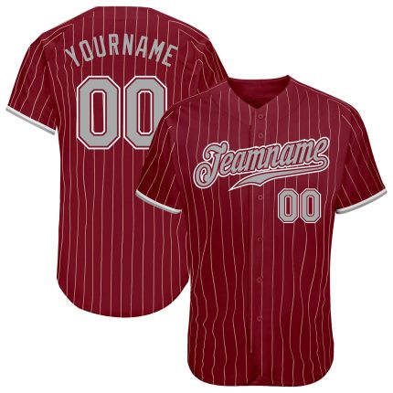Custom Name & Number Baseball Jersey - Personalized Crimson Cream Pinstripe Gray-White Authentic Design Personalized Crimson