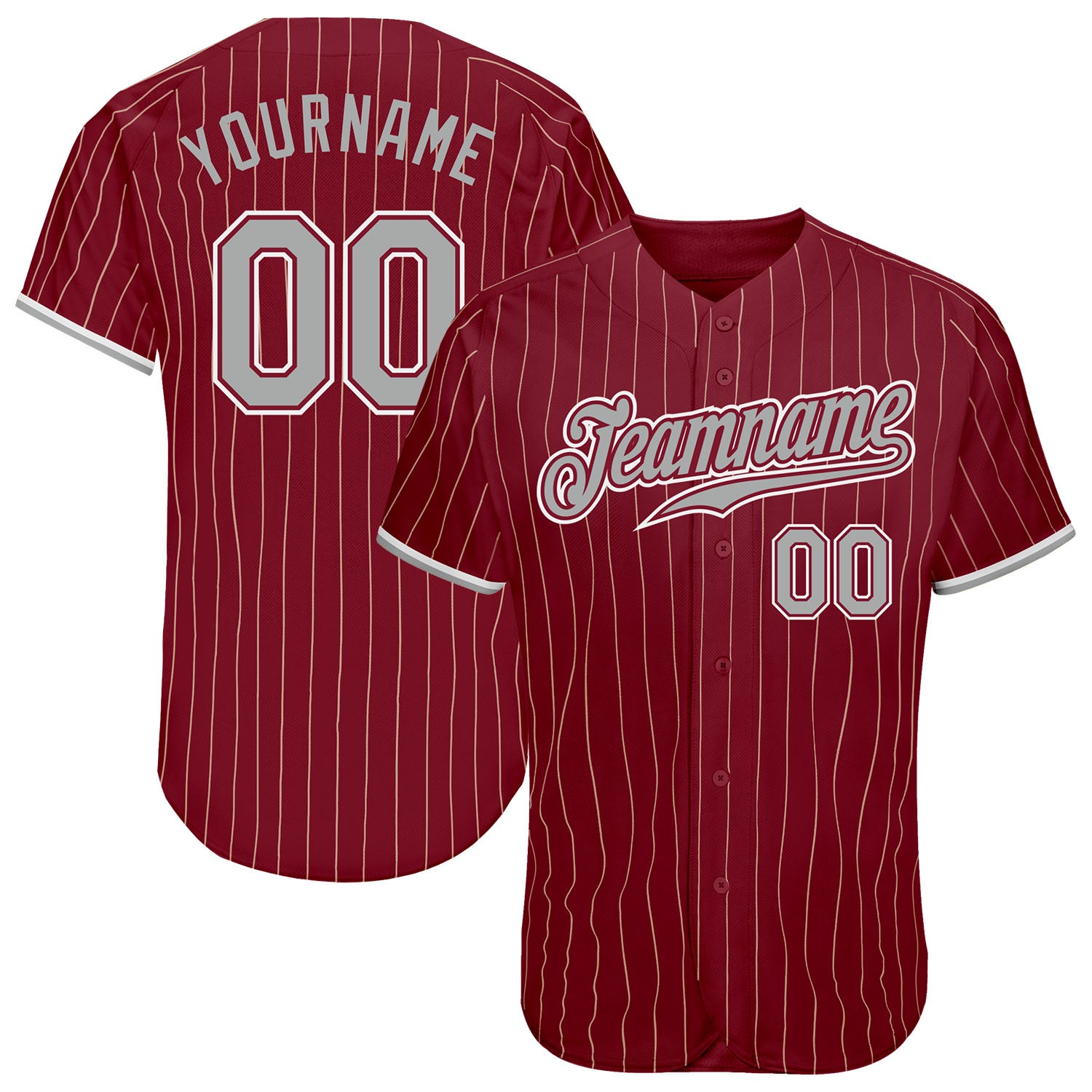 Custom Name & Number Baseball Jersey - Personalized Crimson Cream Pinstripe Gray-White Authentic Design Personalized Crimson