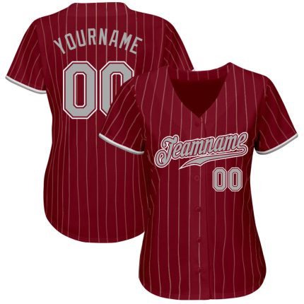 Custom Name & Number Baseball Jersey - Personalized Crimson Cream Pinstripe Gray-White Authentic Design Personalized Crimson