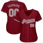 Personalized Baseball Jersey - Crimson Cream Pinstripe Gray White Design Personalized Crimson Cream Pinstripe Gray-White