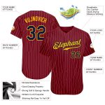Personalized Navy Gold Baseball Jersey with Crimson Cream Pinstripe Design Personalized Crimson Cream Pinstripe Navy-Gold