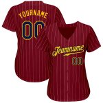 Personalized Navy Gold Baseball Jersey with Crimson Cream Pinstripe Design Personalized Crimson Cream Pinstripe Navy-Gold