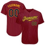 Personalized Navy Gold Baseball Jersey with Crimson Cream Pinstripe Design Personalized Crimson Cream Pinstripe Navy-Gold