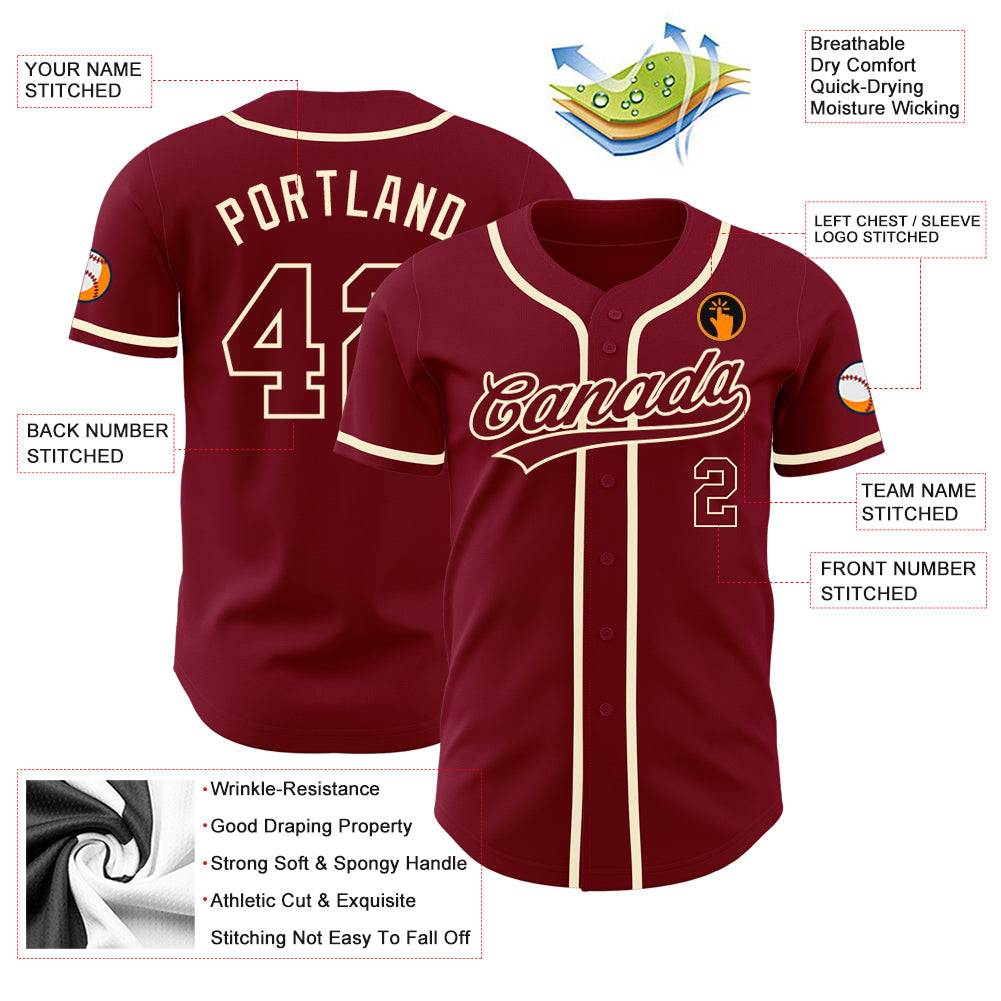 Personalized Crimson Crimson-Cream Authentic Baseball Jersey Personalized Crimson Cream Baseball Jersey - Authentic Custom Sports Apparel Personalized Crimson Crimson-Cream Authentic - Image 3