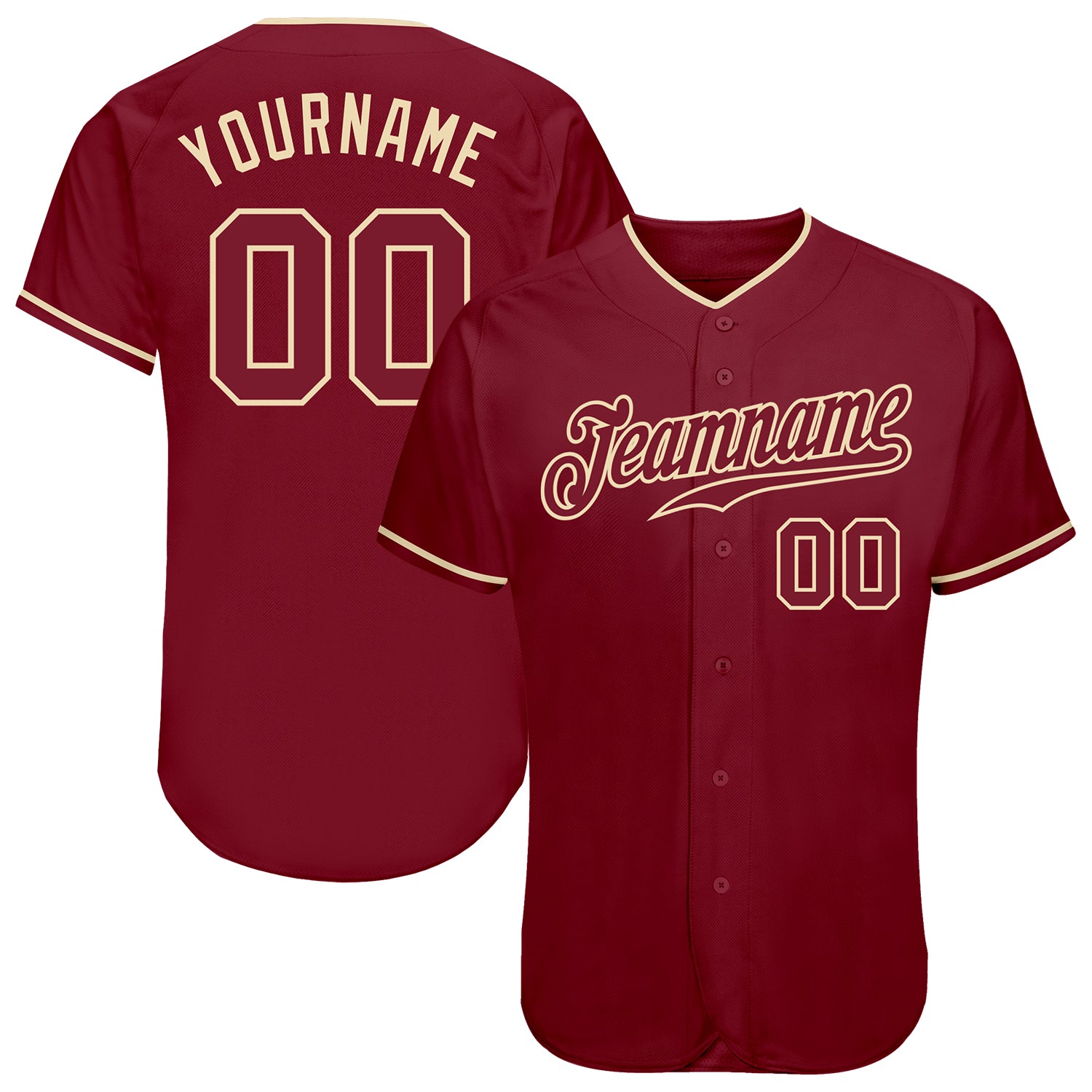 Custom Name and Number Authentic Baseball Jersey - Personalized Crimson and Cream Team Jersey Personalized Crimson Crimson-Cream