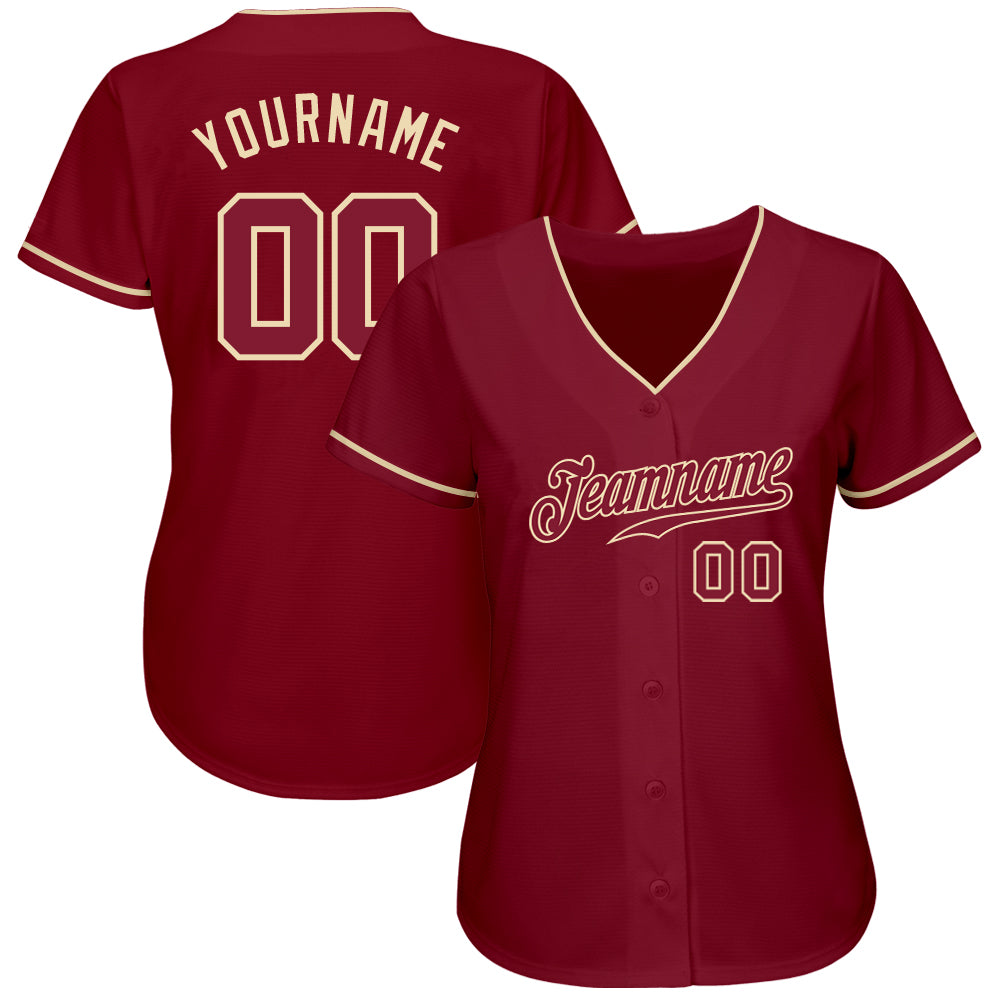 Personalized Crimson Crimson-Cream Authentic Baseball Jersey Team Custom Name and Number Custom Name and Number Authentic Baseball Jersey - Personalized Crimson and Cream Team Jersey Personalized Crimson Crimson-Cream - Image 2