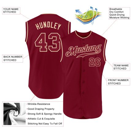 Personalized Team Custom Name and Number Crimson-Cream Sleeveless Baseball Jersey Personalized Crimson Crimson-Cream Authentic