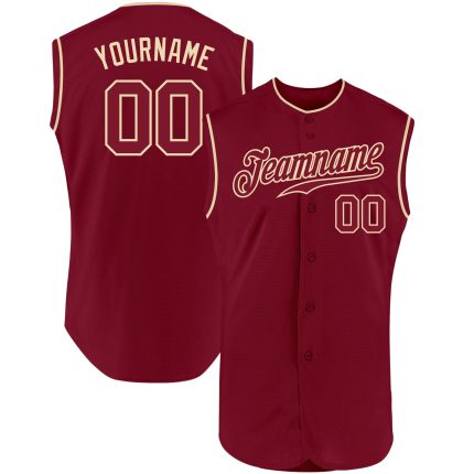 Personalized Team Custom Name and Number Crimson-Cream Sleeveless Baseball Jersey Personalized Crimson Crimson-Cream Authentic