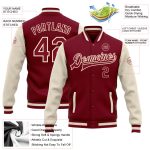 Custom Two-Tone Varsity Letterman Bomber Jacket with Personalized Name & Number - Crimson Cream Maroon Personalized Crimson