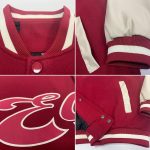 Custom Two-Tone Varsity Letterman Bomber Jacket with Personalized Name & Number - Crimson Cream Maroon Personalized Crimson
