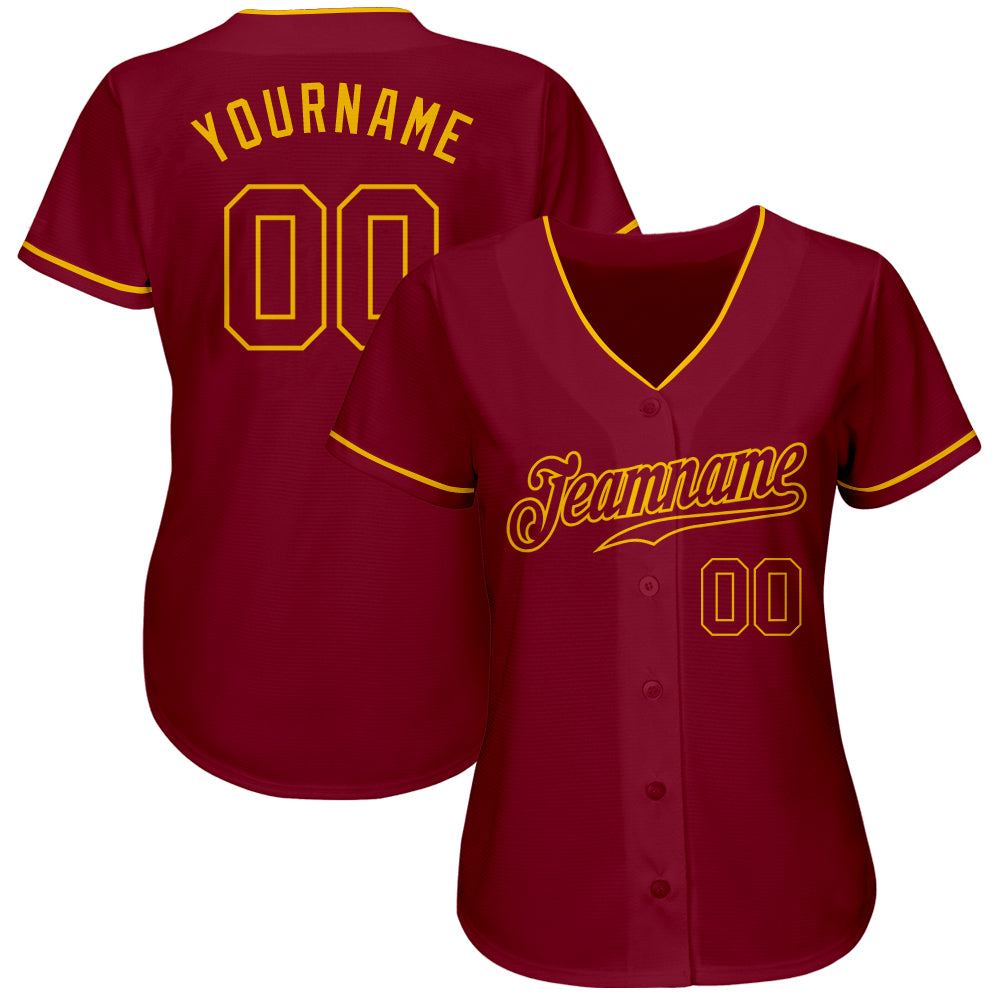 Personalized Crimson Crimson-Gold Baseball Jersey Personalized Crimson Gold Baseball Jersey for Adults and Kids - Custom Sports Apparel Personalized Crimson Crimson-Gold Baseball - Image 2