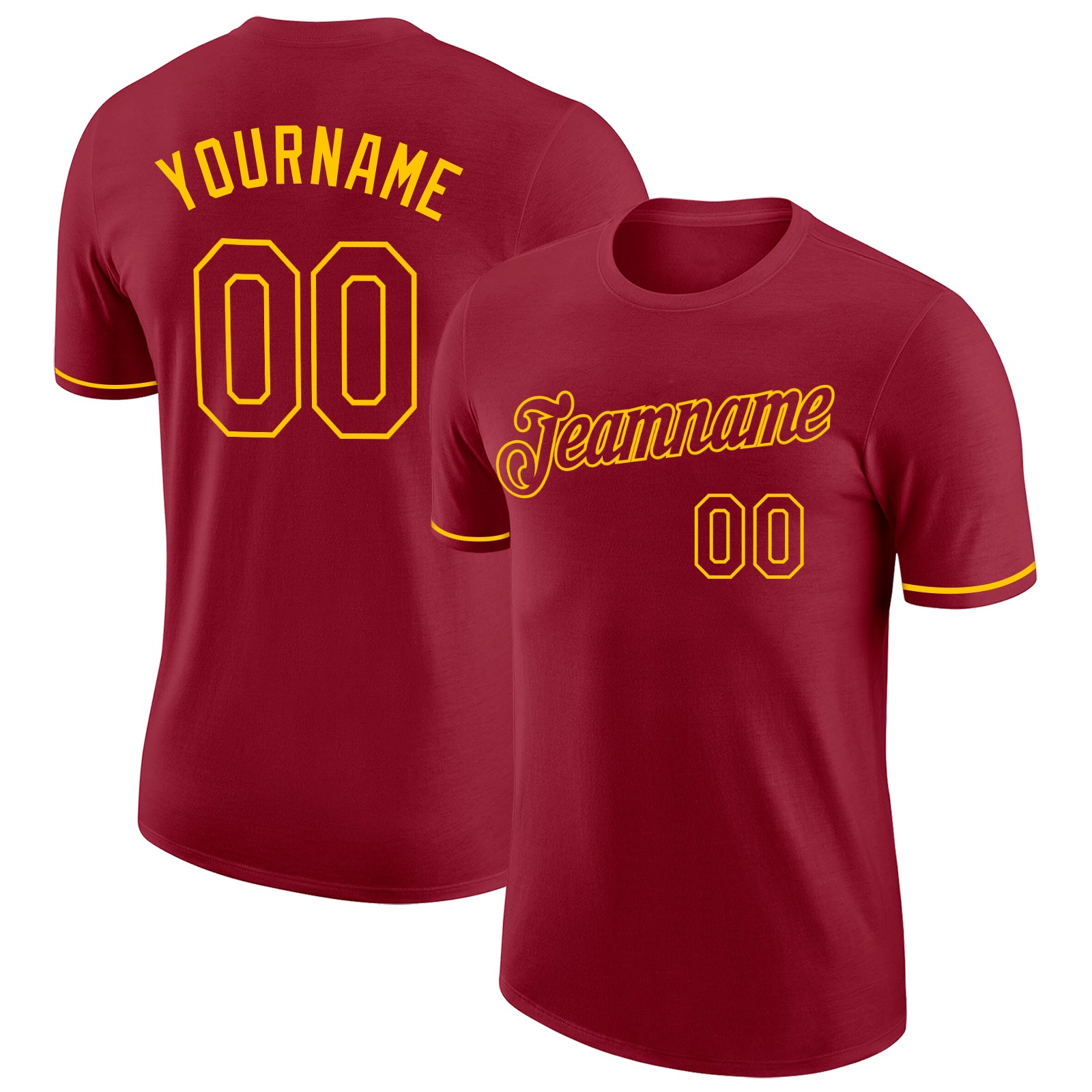 Custom Name and Number Performance T-Shirt in Crimson-Gold - Personalized Team Apparel Personalized Crimson Crimson-Gold