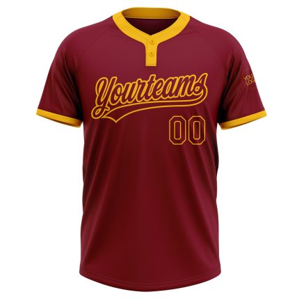 Personalized Crimson-Gold Unisex Softball Jersey - Two-Button Design Personalized Crimson Crimson-Gold Two-Button Unisex