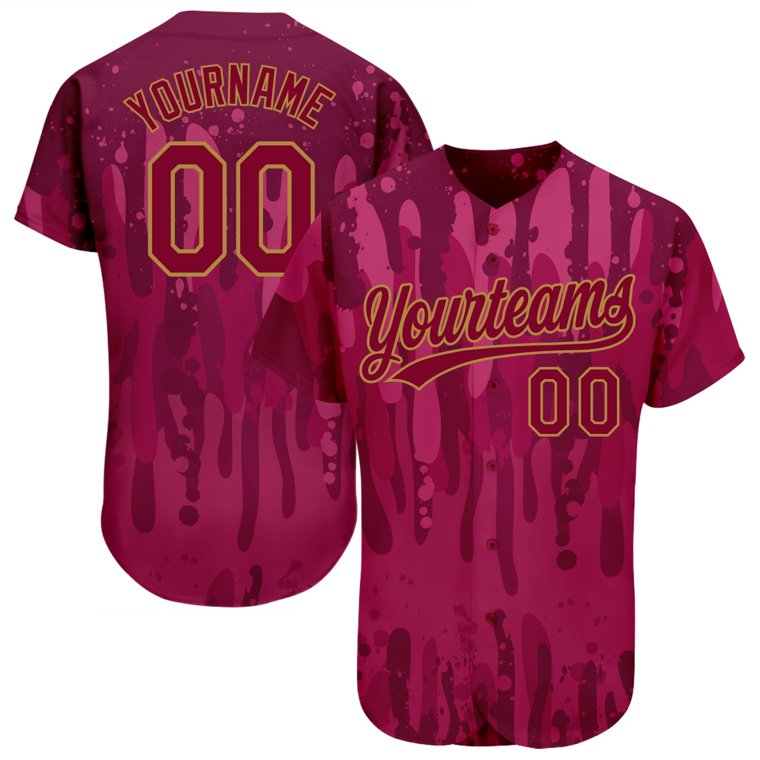 Personalized Crimson 3D Baseball Jersey with Old Gold Trim - Custom Sports Apparel Personalized Crimson Crimson-Old Gold