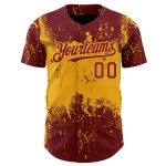 Personalized 3D Abstract Crimson Gold Splatter Art Baseball Jersey Personalized Crimson Gold 3D Abstract Splatter Grunge